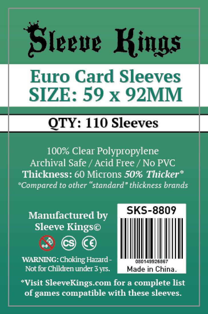 Sleeve Kings Board Game Sleeves Euro (59mm x 92mm) (110 Sleeves Per Pack) Board Game